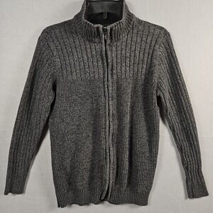 Method Mens M Gray Marled Ribbed Full Zip Mock Neck Cotton Blend Sweater
